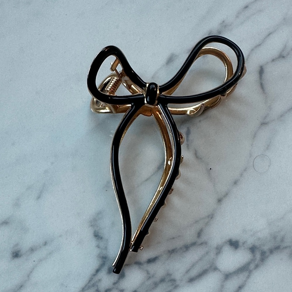 Chic Black and Gold Bow Hair Clip
